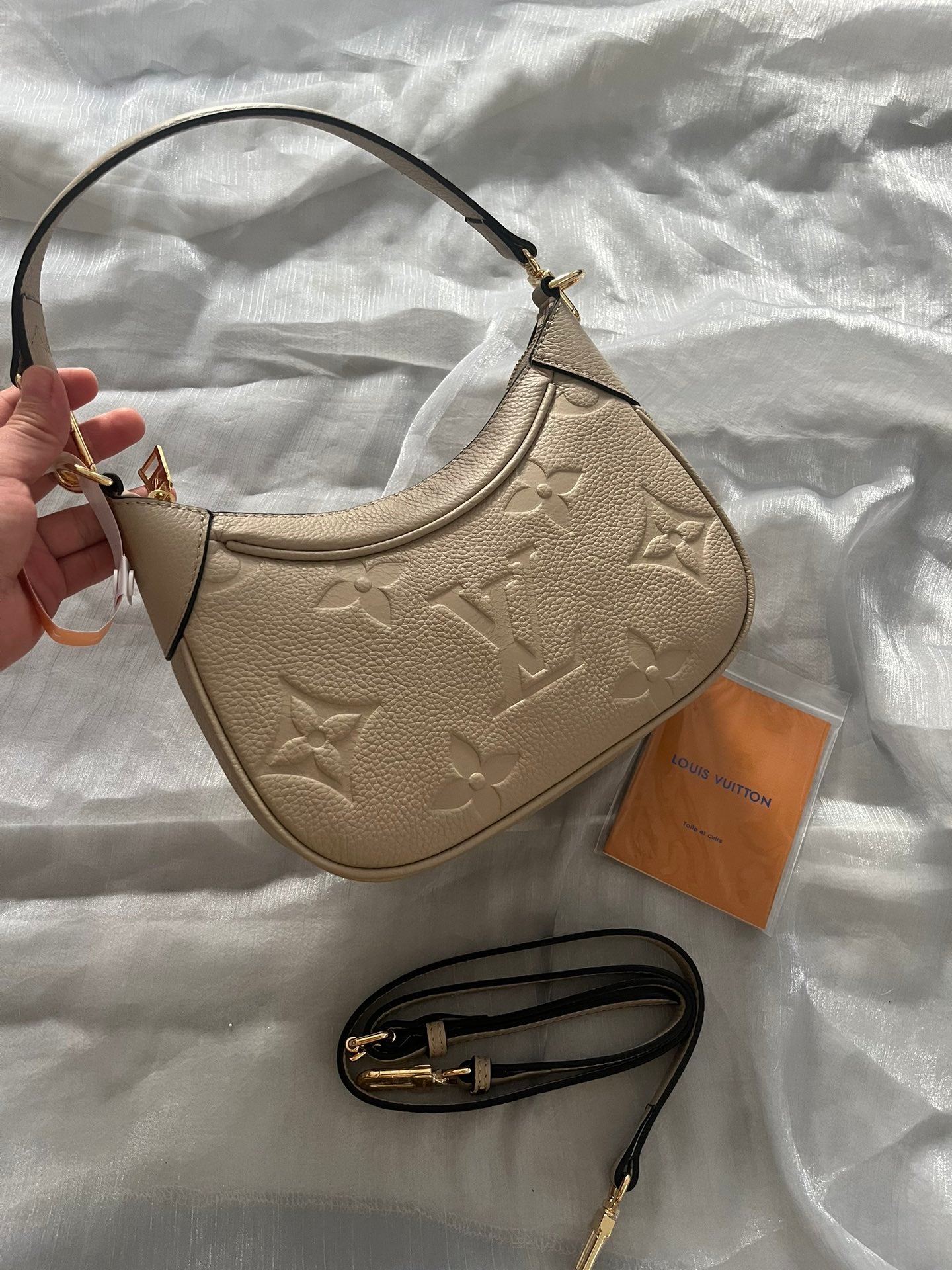 Louis Vuitton Embossed Monogram Leather Crescent Shoulder Bag with Detachable Strap