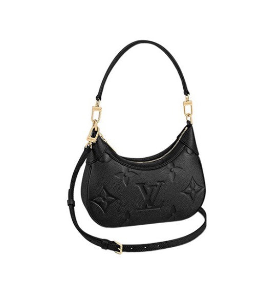 Louis Vuitton Black Embossed Leather Crescent Hobo Shoulder Bag with Gold Hardware