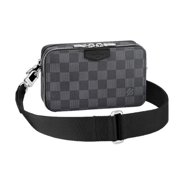 Louis Vuitton Grey Checkered Crossbody Messenger Bag with Adjustable Strap