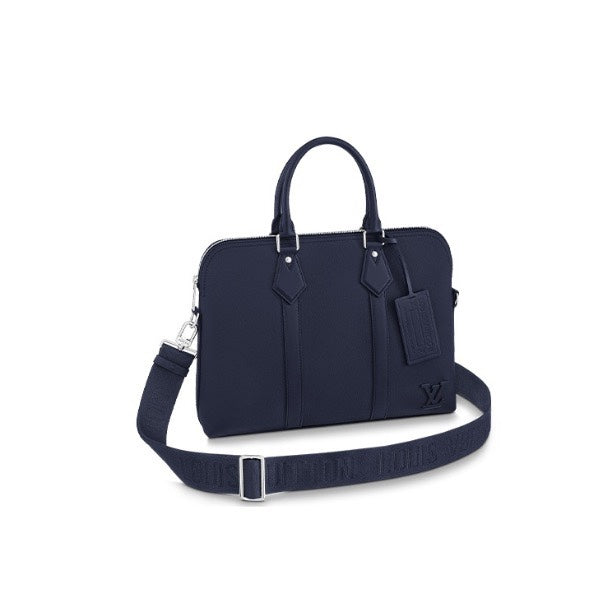 Louis Vuitton Professional Navy Blue Leather Slim Briefcase Laptop Bag