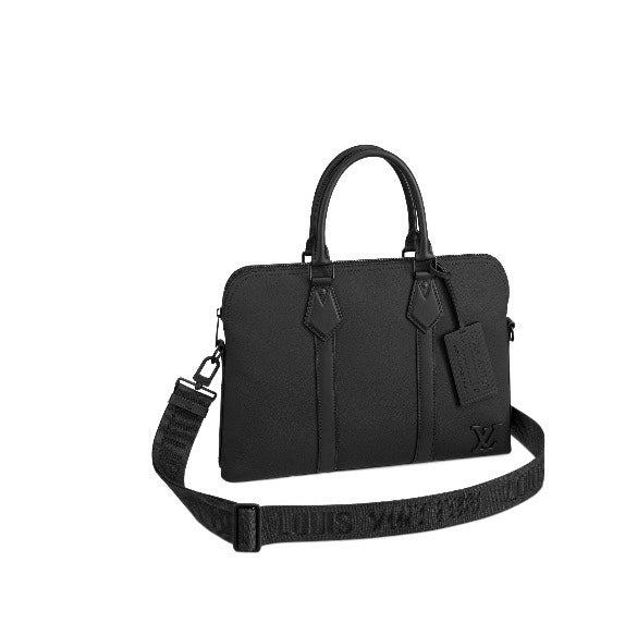 Louis Vuitton Men's Black Leather Slim Briefcase - Porte-Documents Voyage
