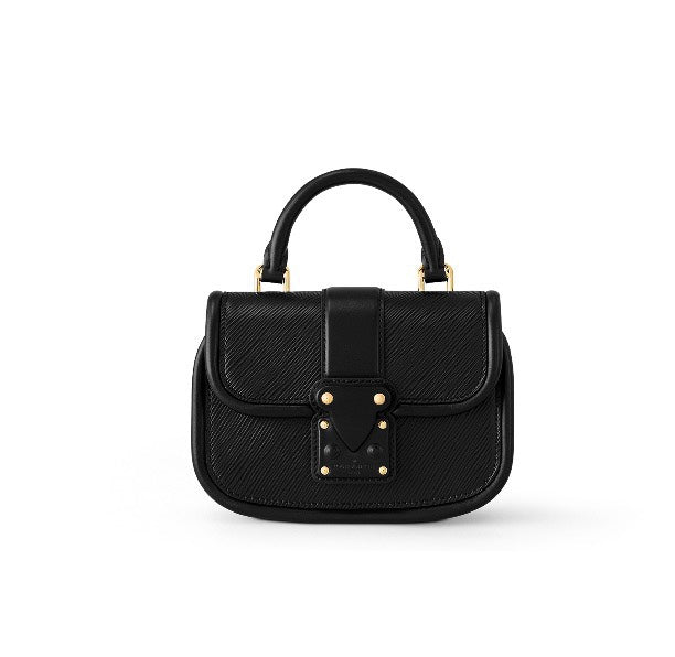 Louis Vuitton Classic Black Leather Mini Top Handle Handbag with Gold Clasp