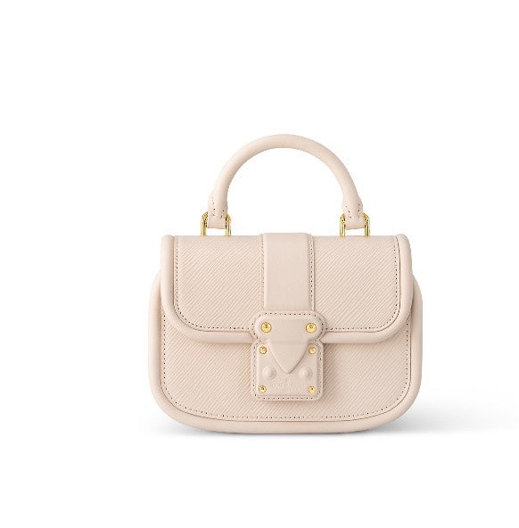 Louis Vuitton Elegant Beige Mini Top Handle Bag with Gold Lock Clasp