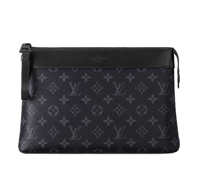 Louis Vuitton Luxury Black Monogram Pattern Zippered Clutch Pouch Bag