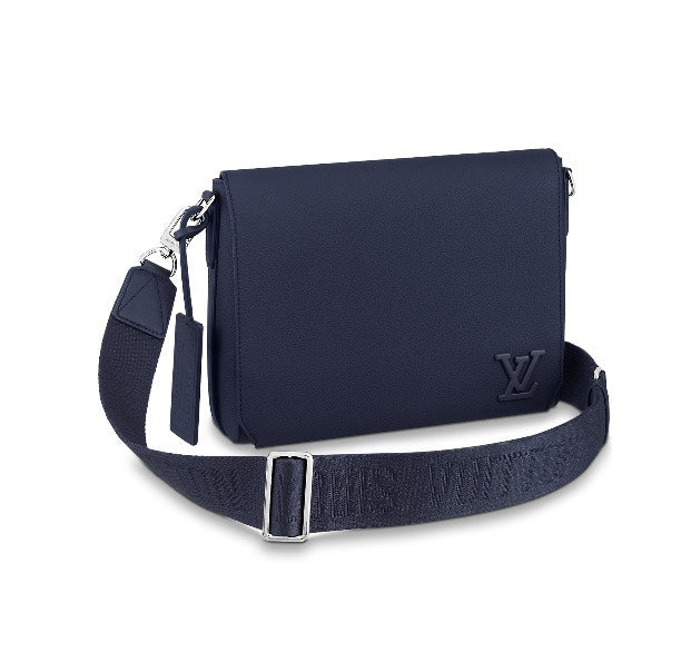 Louis Vuitton Navy Blue Textured Leather Crossbody Messenger Bag for Men