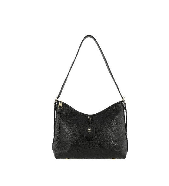 Louis Vuitton Black Embossed Shoulder Bag Textured Leather Hobo Purse