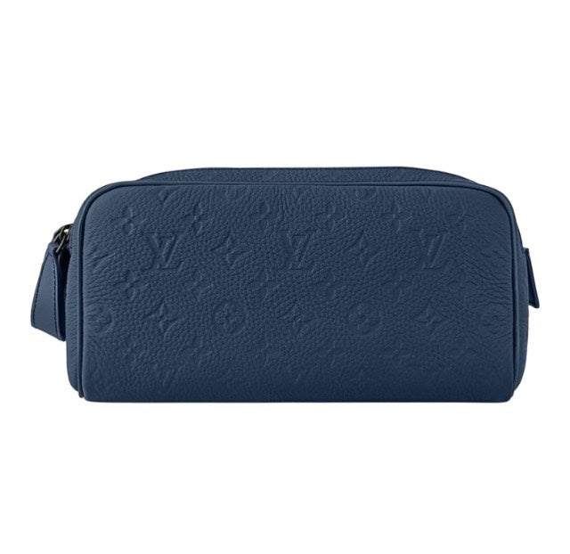 Louis Vuitton Luxury Navy Blue Embossed Monogram Leather Travel Pouch