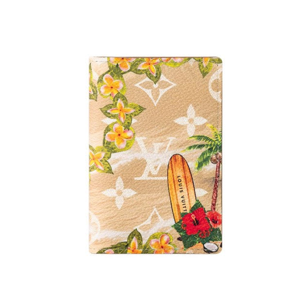 Louis Vuitton Tropical Beach Surfboard Floral Print Beige Passport Holder