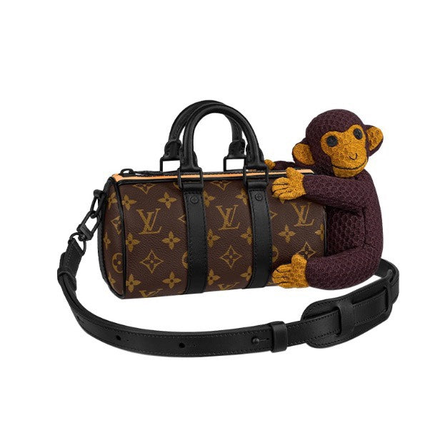 Louis Vuitton Brown Monogram Mini Duffle Crossbody Bag with Knitted Monkey