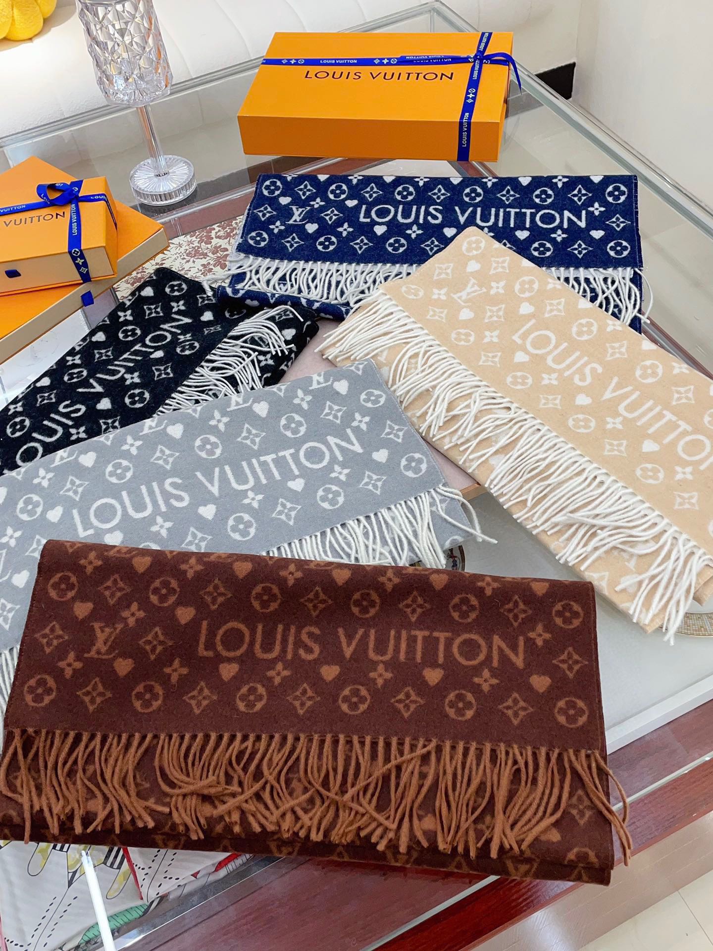 Louis Vuitton Monogram Beige Wool and Silk Scarf for Women - Luxury Designer Shawl with Fringe