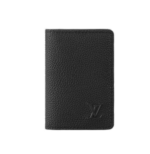 Louis Vuitton Minimalist Black Pebbled Leather Slim Card Holder Wallet