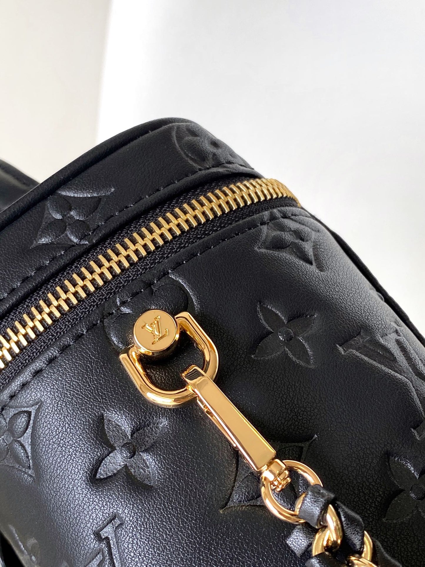 Louis Vuitton Black Embossed Monogram Leather Vanity Handbag with Gold Hardware