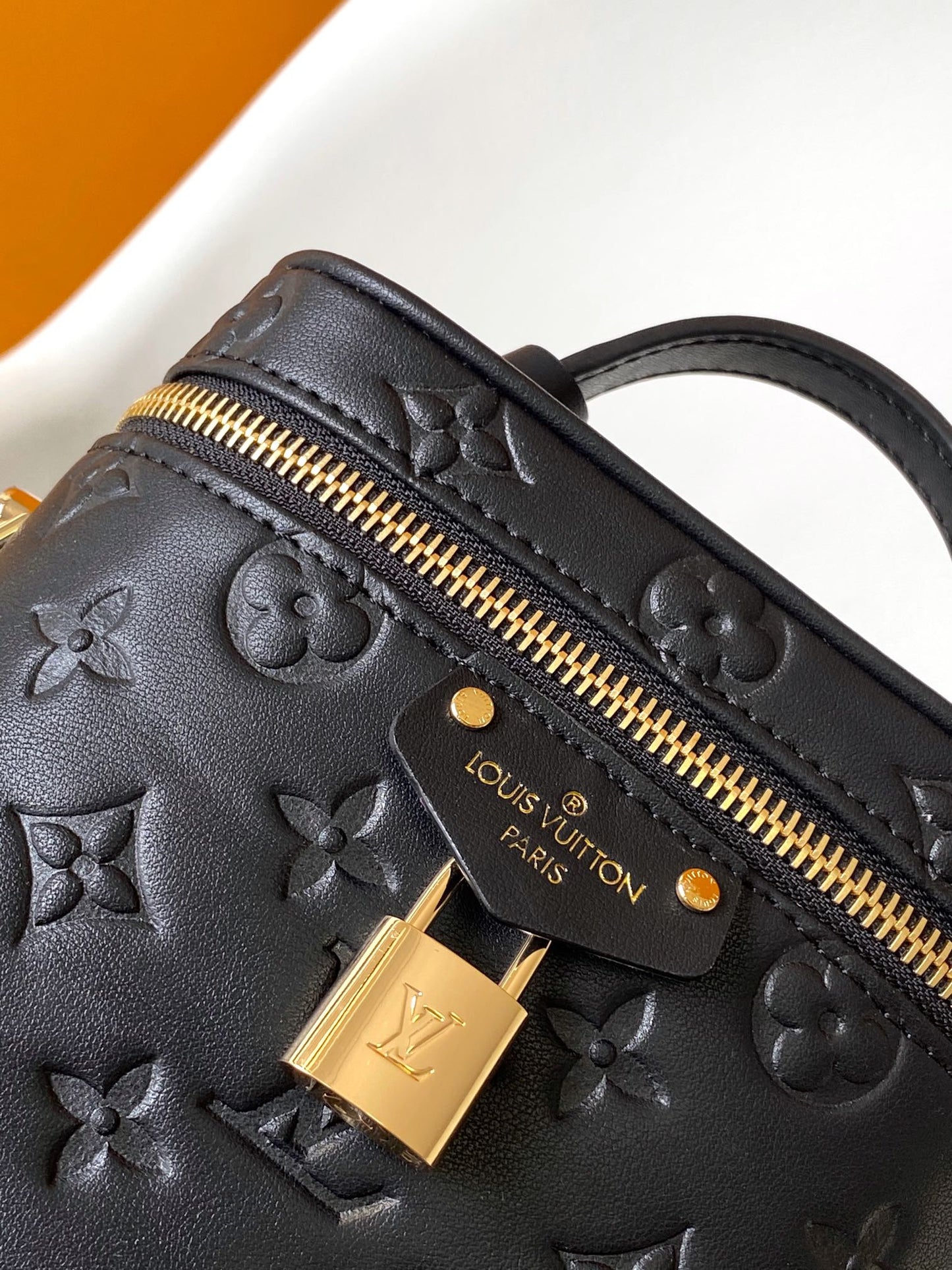 Louis Vuitton Black Embossed Monogram Leather Vanity Handbag with Gold Hardware