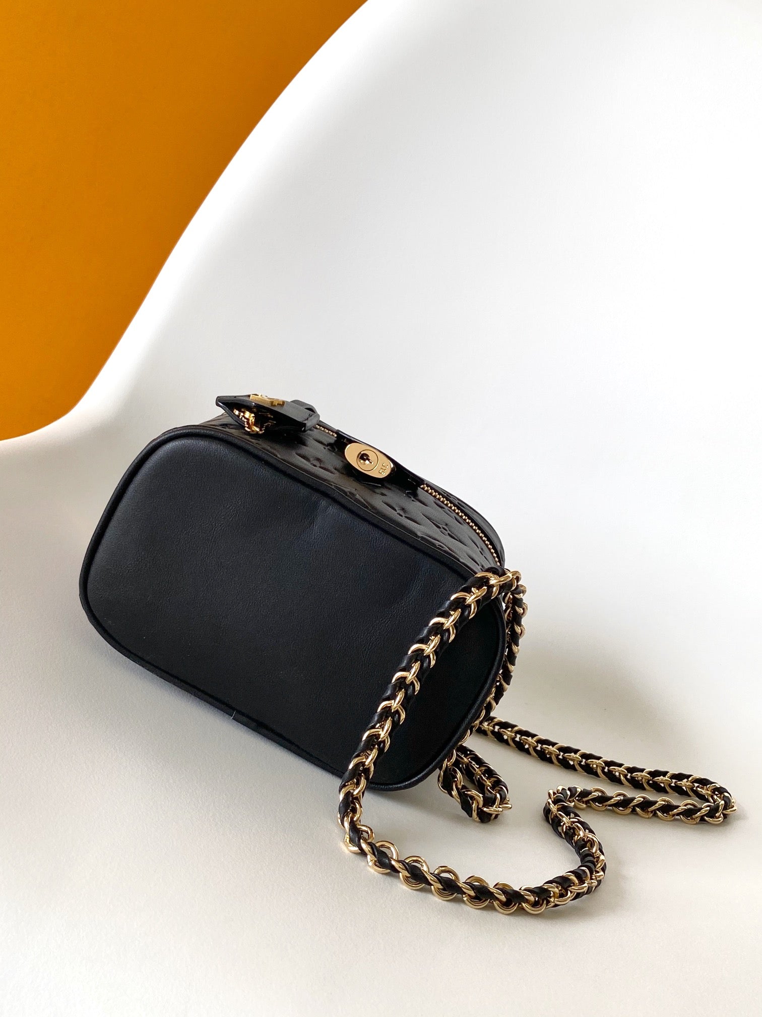 Louis Vuitton Black Embossed Monogram Leather Vanity Handbag with Gold Hardware