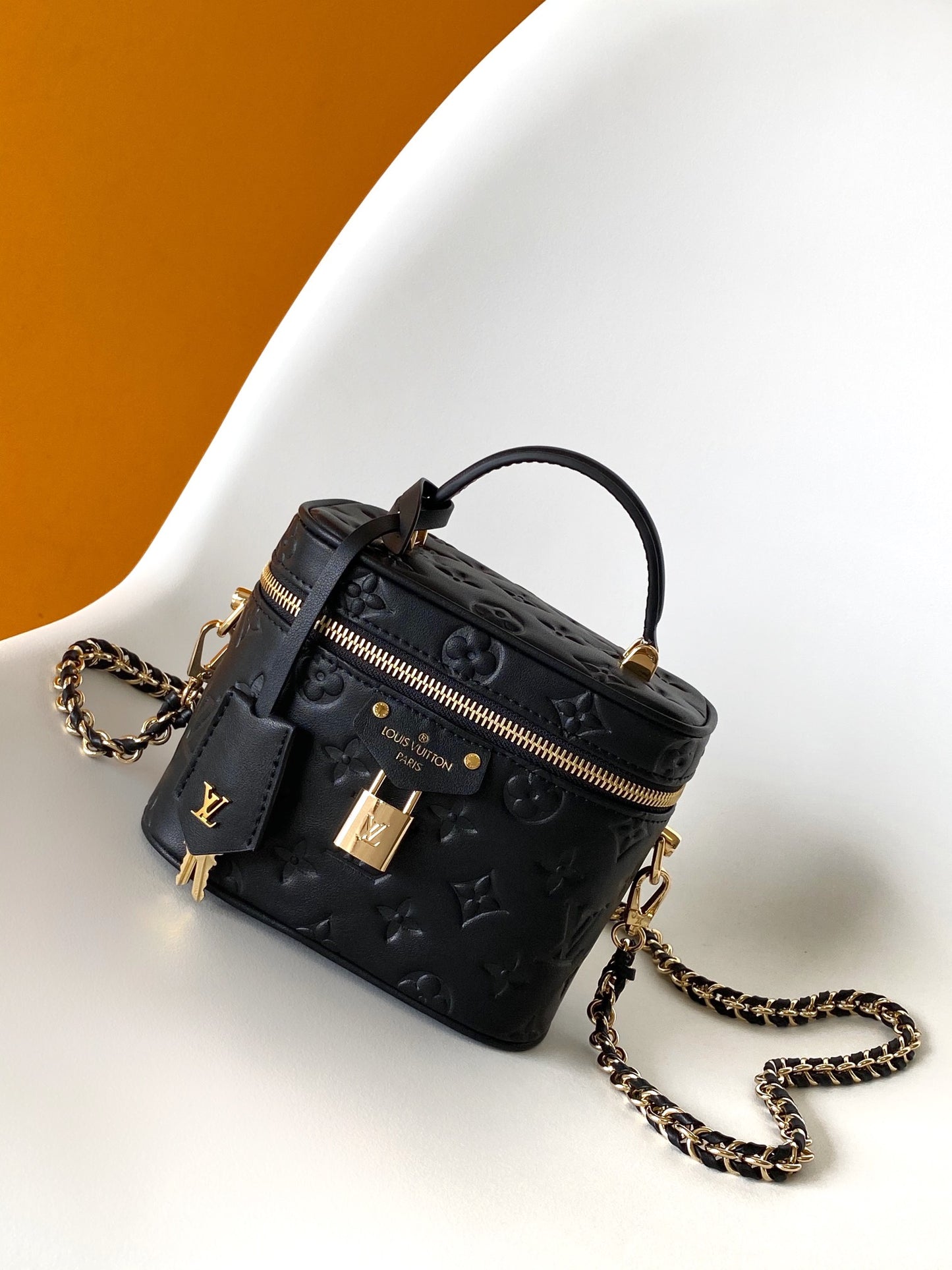 Louis Vuitton Black Embossed Monogram Leather Vanity Handbag with Gold Hardware