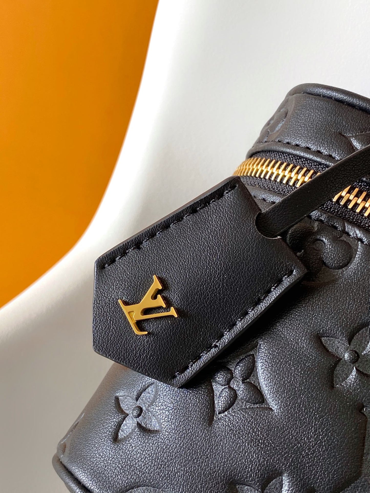 Louis Vuitton Black Embossed Monogram Leather Vanity Handbag with Gold Hardware