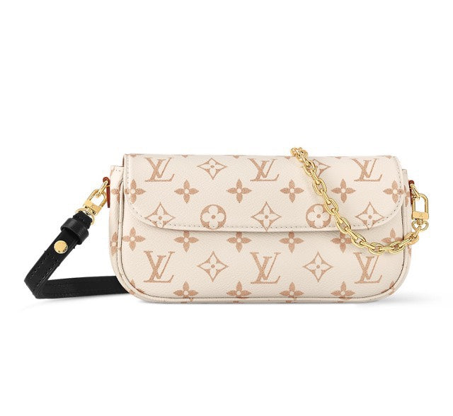 Louis Vuitton Beige Monogram Leather Shoulder Bag with Gold Chain