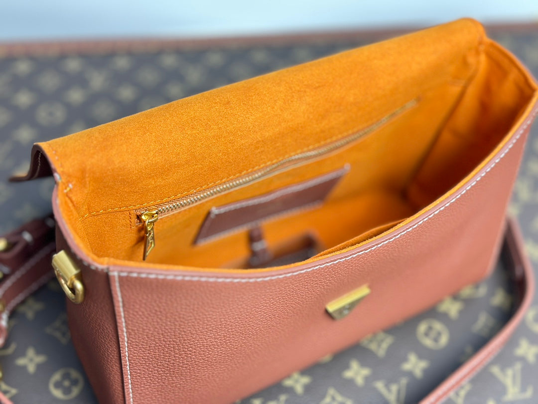Louis Vuitton Classic Dusty Rose Leather Top Handle Crossbody Bag with Gold Clasp