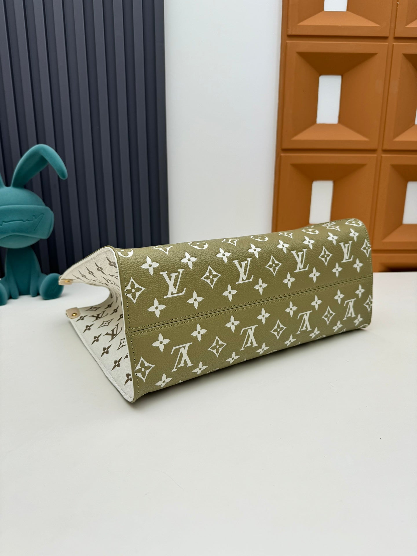 Louis Vuitton Classic Khaki Monogram Print Leather Tote Bag with Top Handles