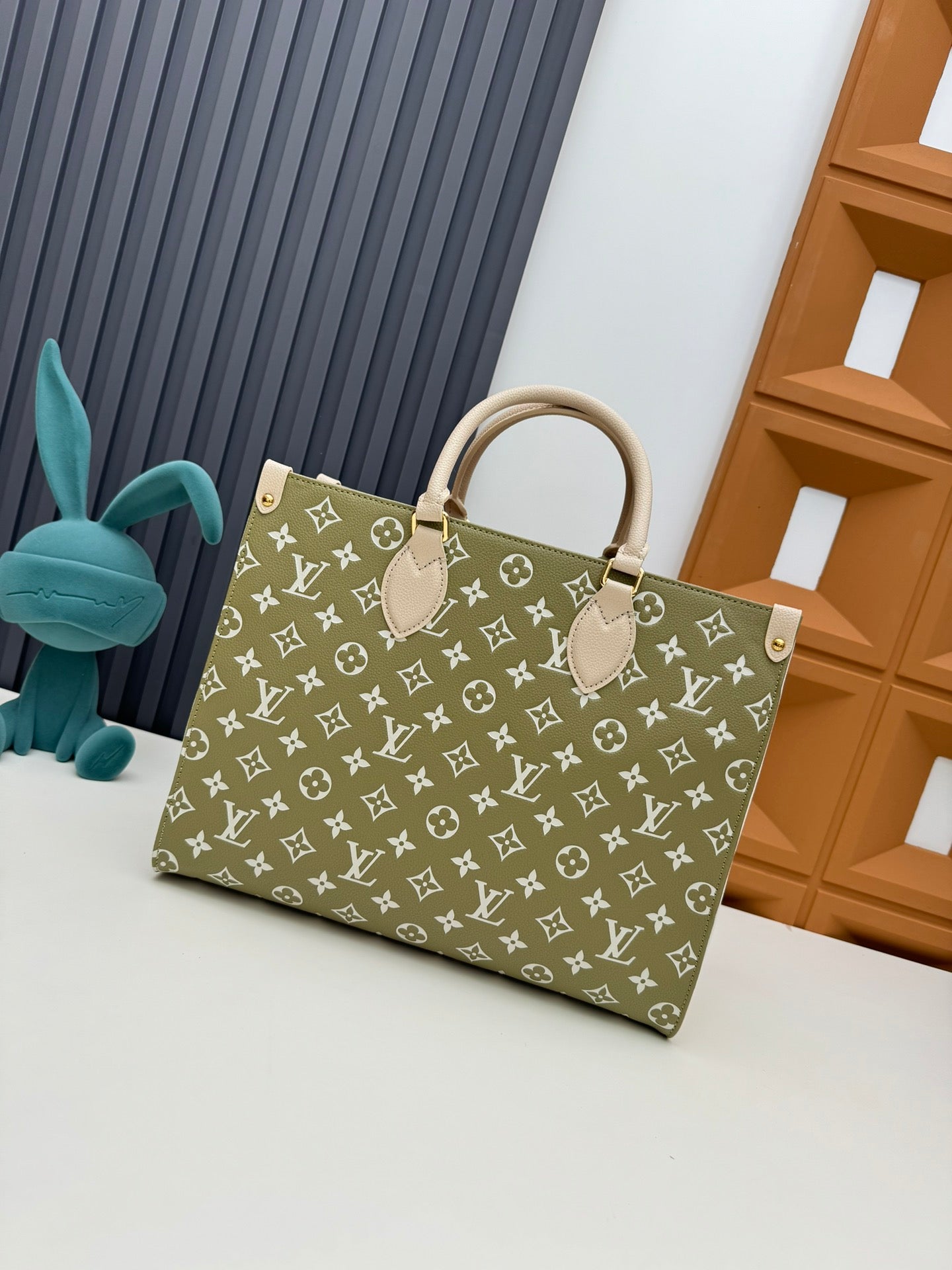 Louis Vuitton Classic Khaki Monogram Print Leather Tote Bag with Top Handles