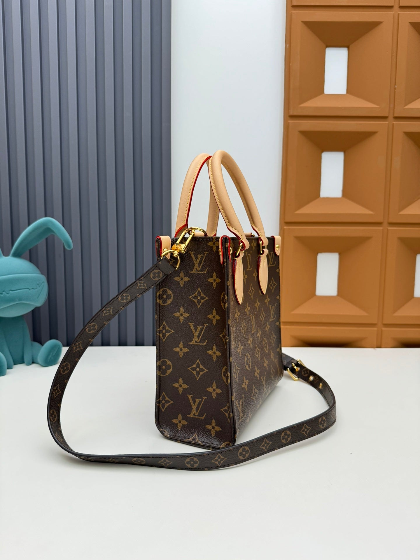 Louis Vuitton Vintage Brown Monogram Tote Bag with Top Handles and Crossbody Strap