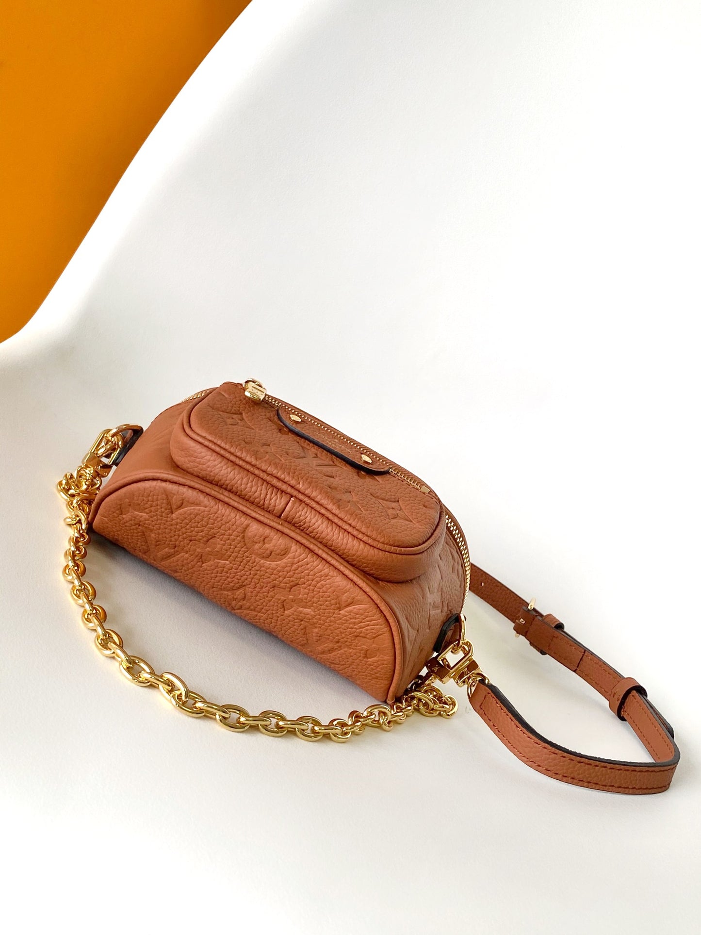 Louis Vuitton Brown Embossed Leather Crossbody Shoulder Bag with Gold Chain