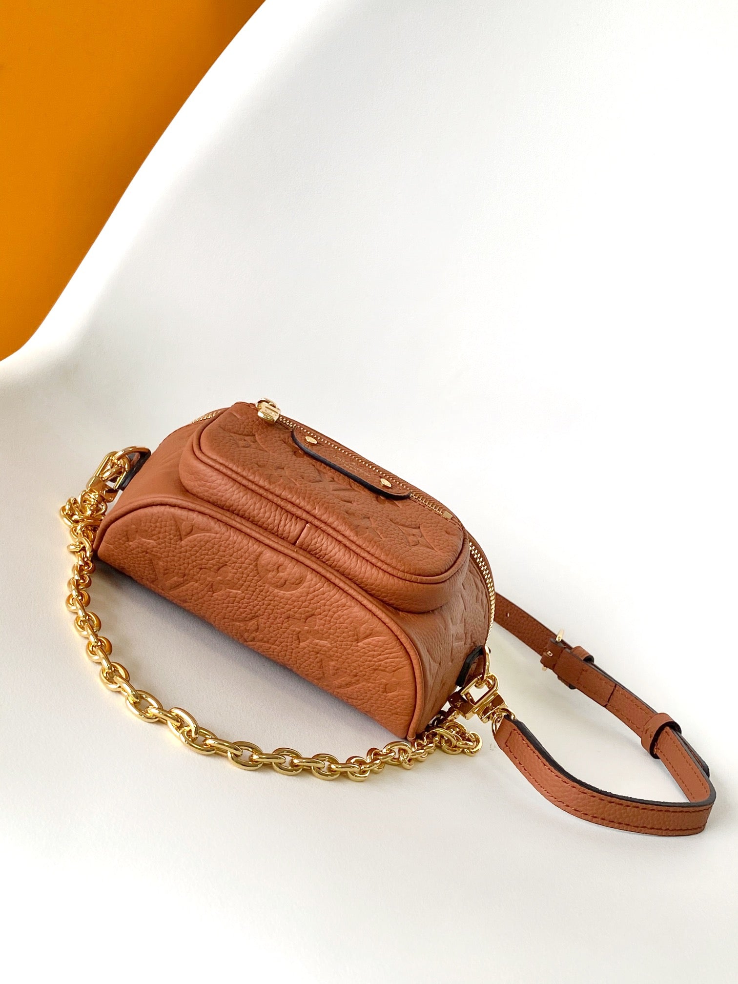 Louis Vuitton Brown Embossed Leather Crossbody Shoulder Bag with Gold Chain