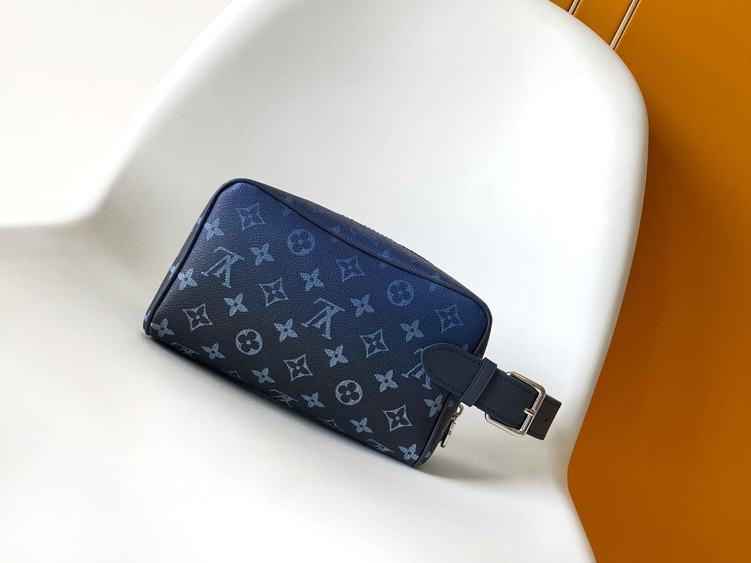 Louis Vuitton Navy Blue Monogram Print Travel Toiletry Bag Dopp Kit with Handle