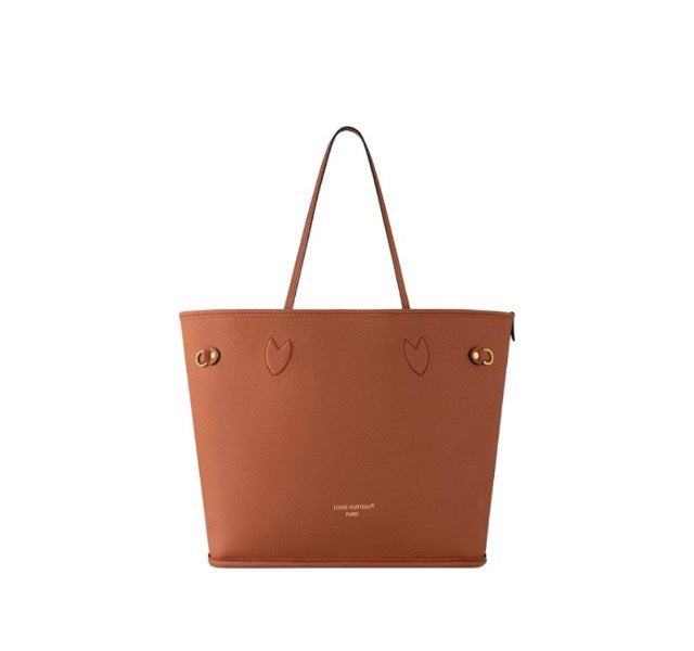 Louis Vuitton Classic Brown Leather Tote Bag Minimalist Shoulder Handbag
