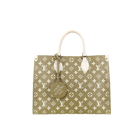 Louis Vuitton OnTheGo MM Monogram Empreinte Giant Leather Tote Bag - Olive &amp; Cream