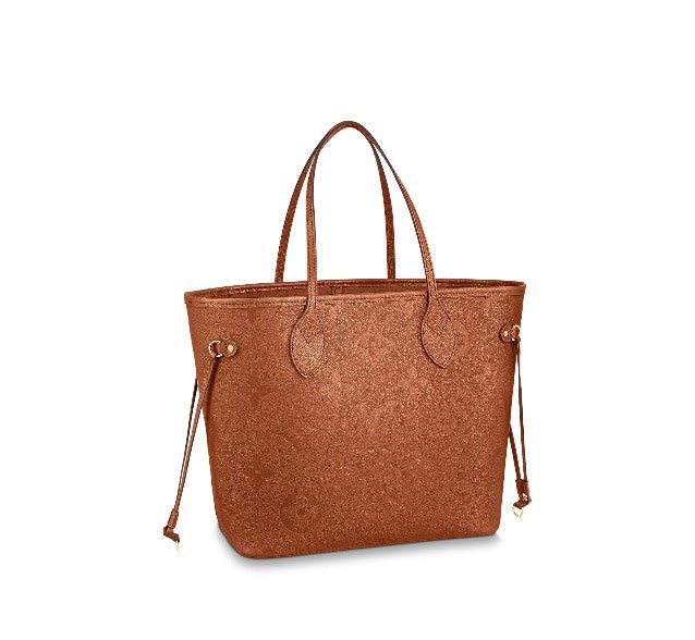 Louis Vuitton Classic Brown Embossed Leather Tote Bag with Side Drawstrings