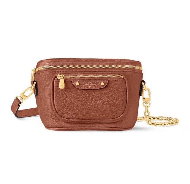 Louis Vuitton Brown Embossed Leather Crossbody Shoulder Bag with Gold Chain