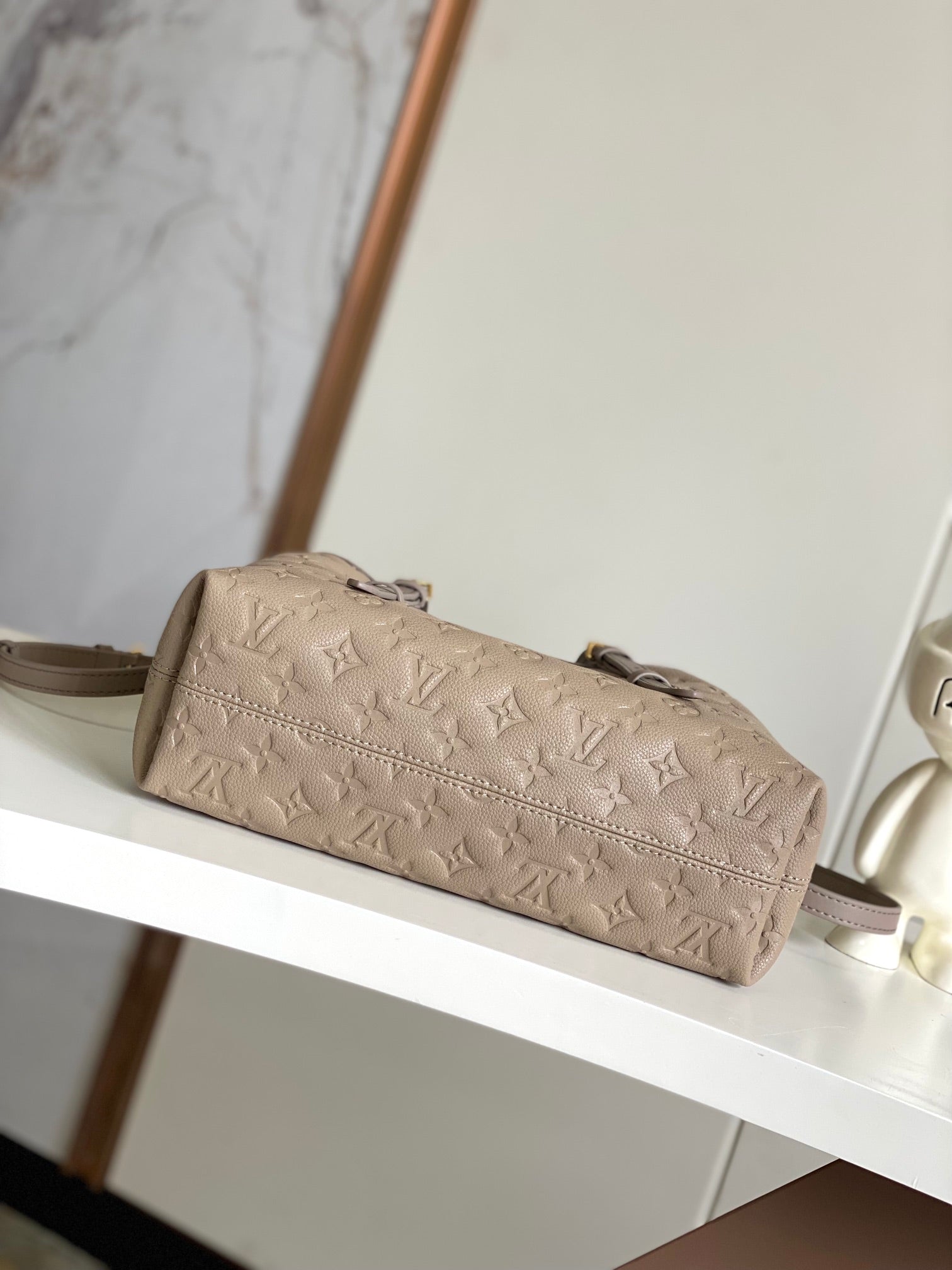 Louis Vuitton Taupe Embossed Leather Top Handle Handbag with Buckle Straps