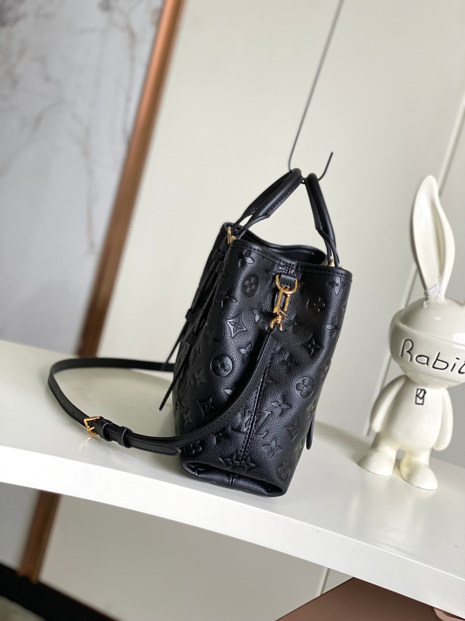 Louis Vuitton Black Embossed Textured Leather Top Handle Tote Handbag