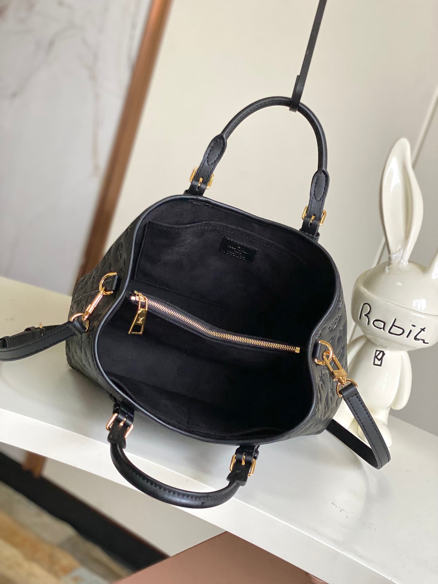 Louis Vuitton Black Embossed Textured Leather Top Handle Tote Handbag