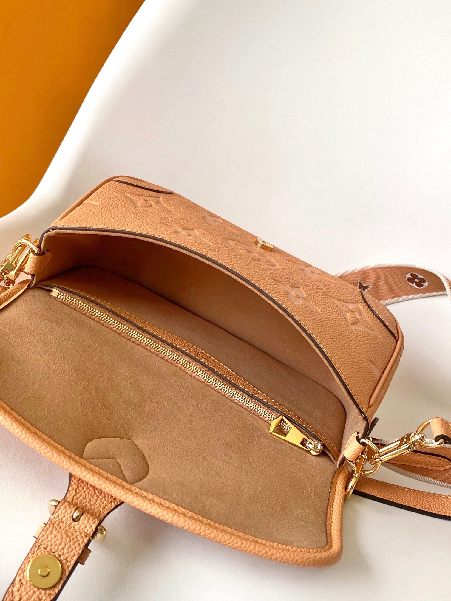 Louis Vuitton Classic Tan Embossed Leather Shoulder Bag with Gold Buckle