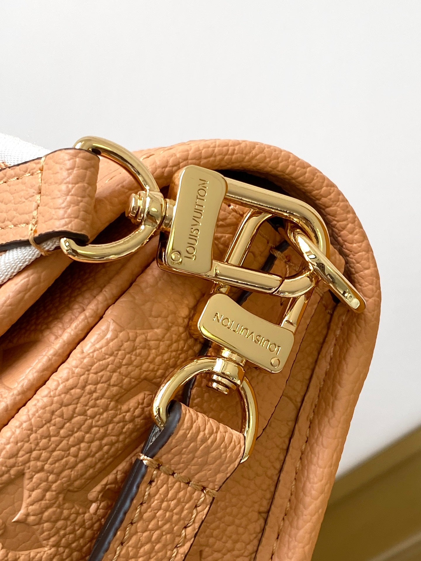 Louis Vuitton Classic Tan Embossed Leather Shoulder Bag with Gold Buckle