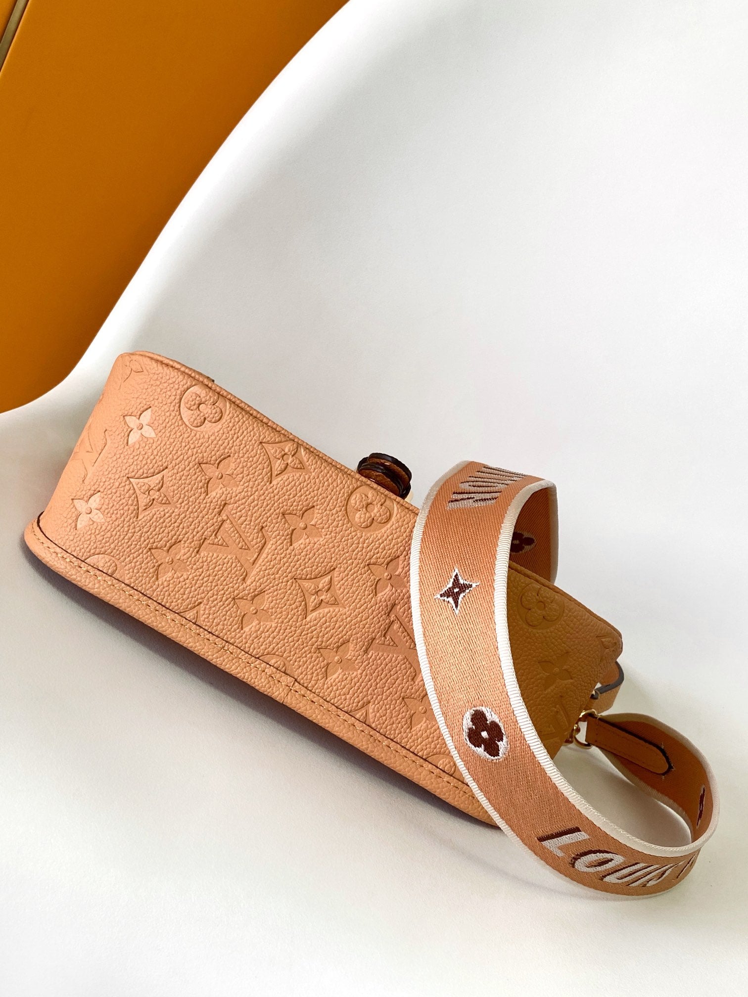 Louis Vuitton Classic Tan Embossed Leather Shoulder Bag with Gold Buckle