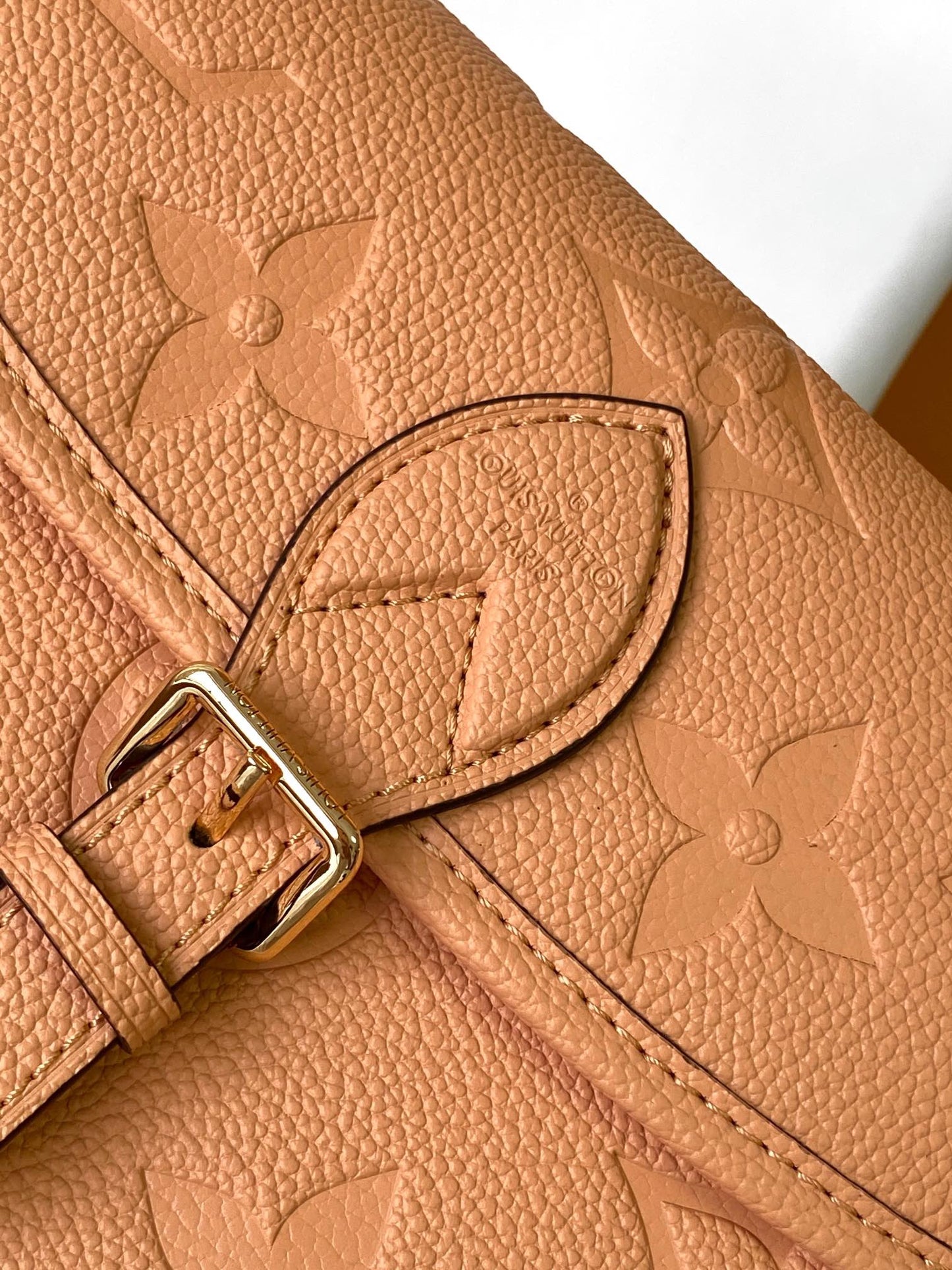 Louis Vuitton Classic Tan Embossed Leather Shoulder Bag with Gold Buckle