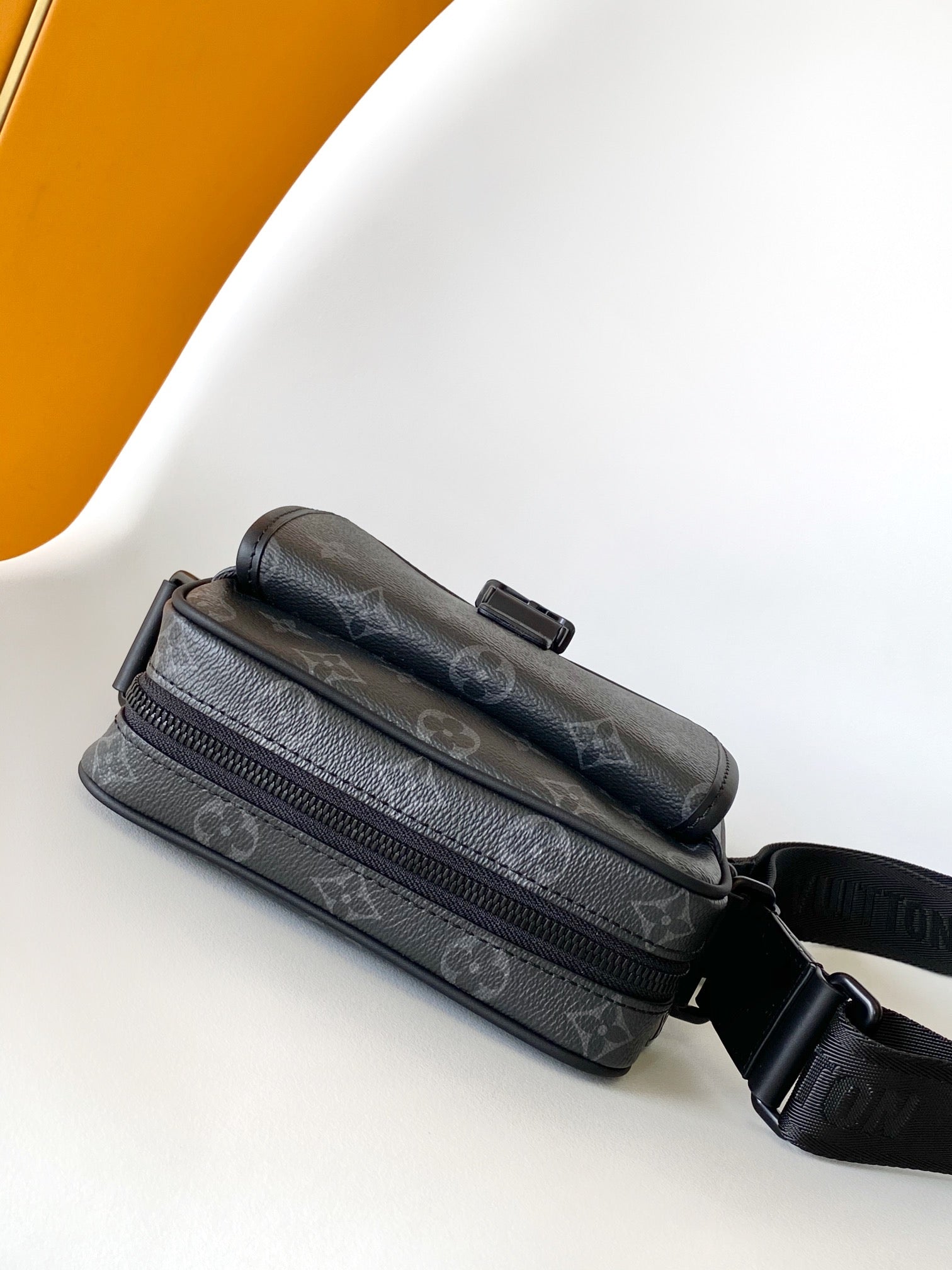 Louis Vuitton Black Monogram Canvas Messenger Bag with Front Buckle Pocket