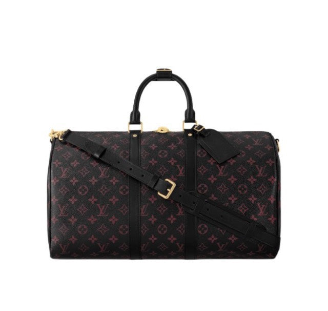 Louis Vuitton Dark Brown Monogram Print Travel Duffle Bag with Shoulder Strap