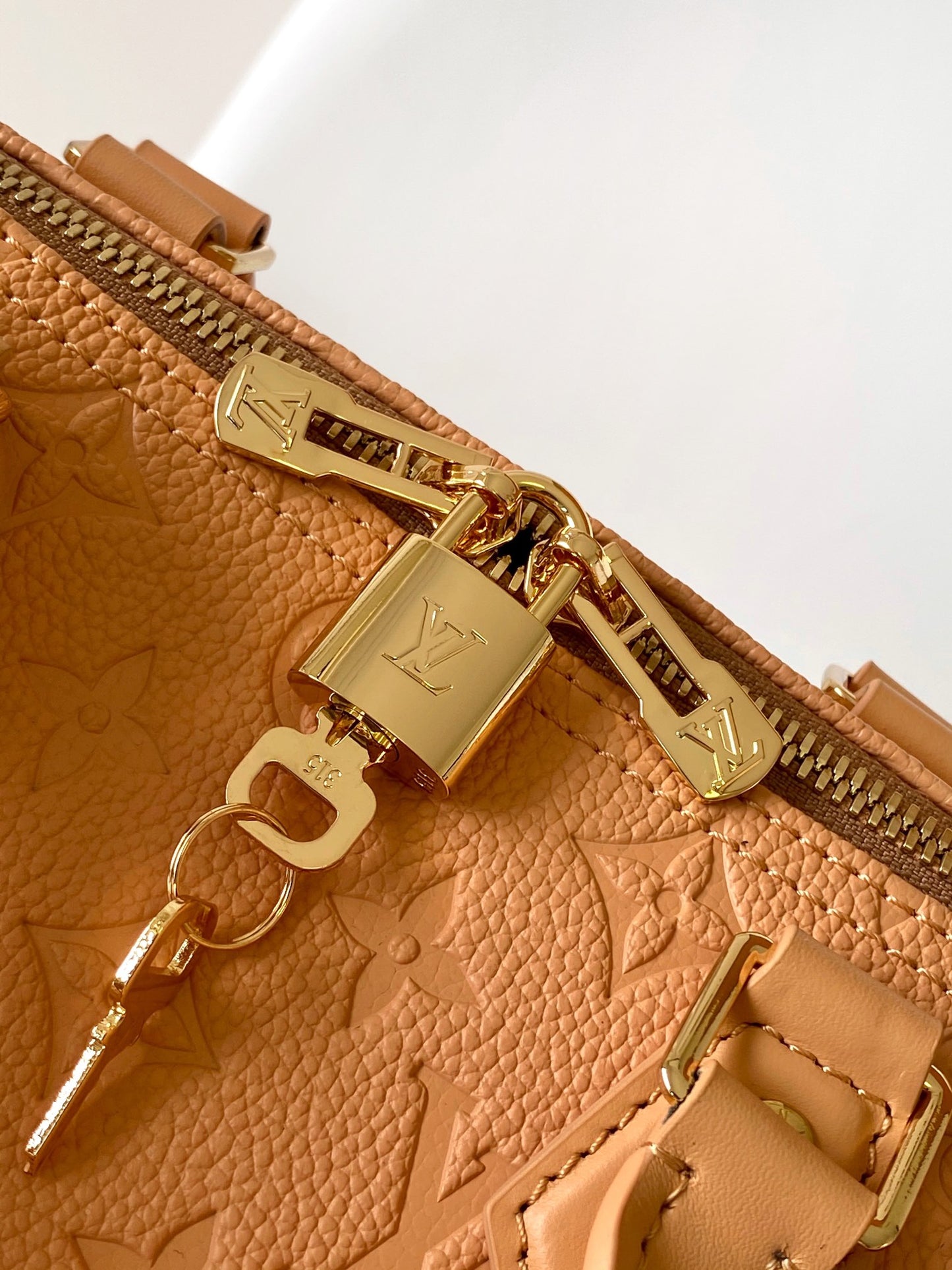 Louis Vuitton Classic Tan Embossed Leather Top Handle Handbag with Shoulder Strap