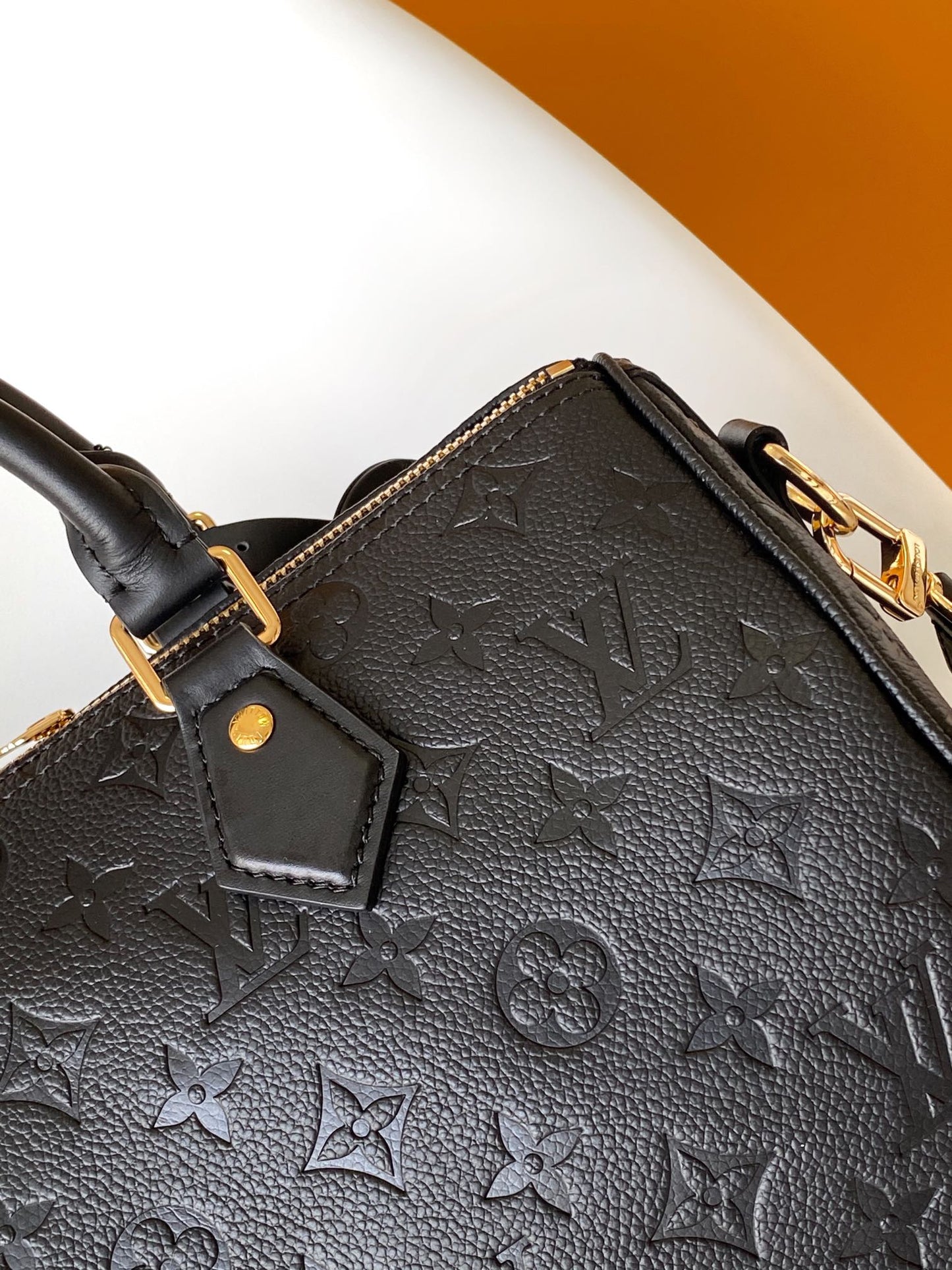 Louis Vuitton Black Embossed Leather Duffle Bag with Top Handles and Strap