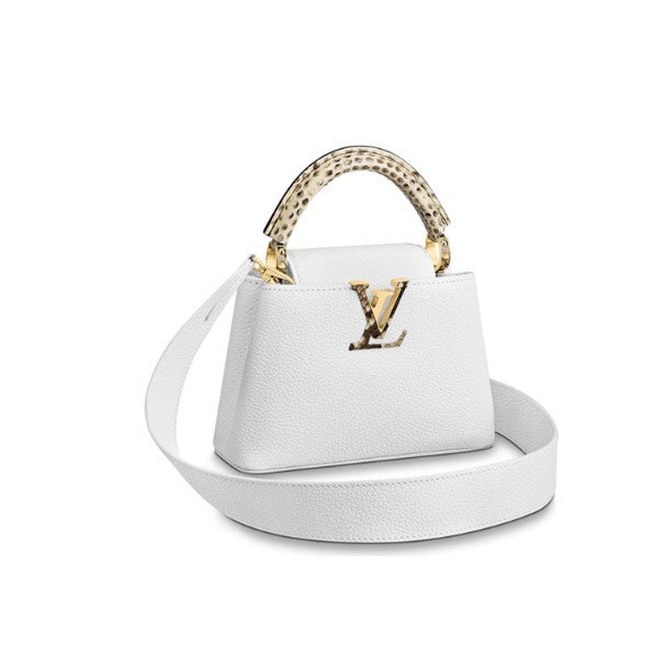 Louis Vuitton White Leather Crossbody Handbag with Leopard Print Handle