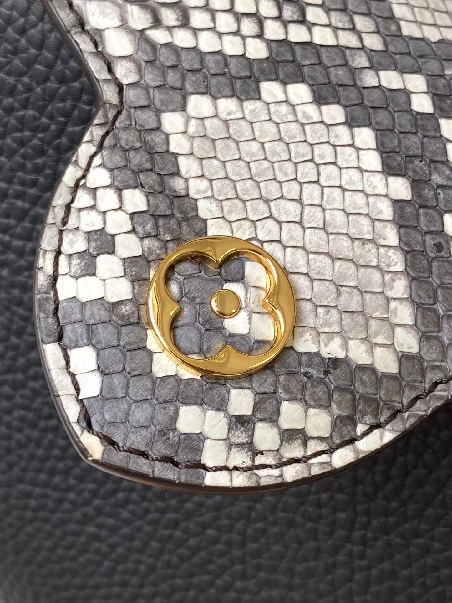 Louis Vuitton Black Leather Top Handle Handbag with Snakeskin Detail and Shoulder Strap