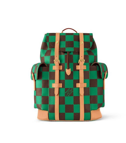 Louis Vuitton Checkered Green and Brown Rucksack Backpack with Leather Straps