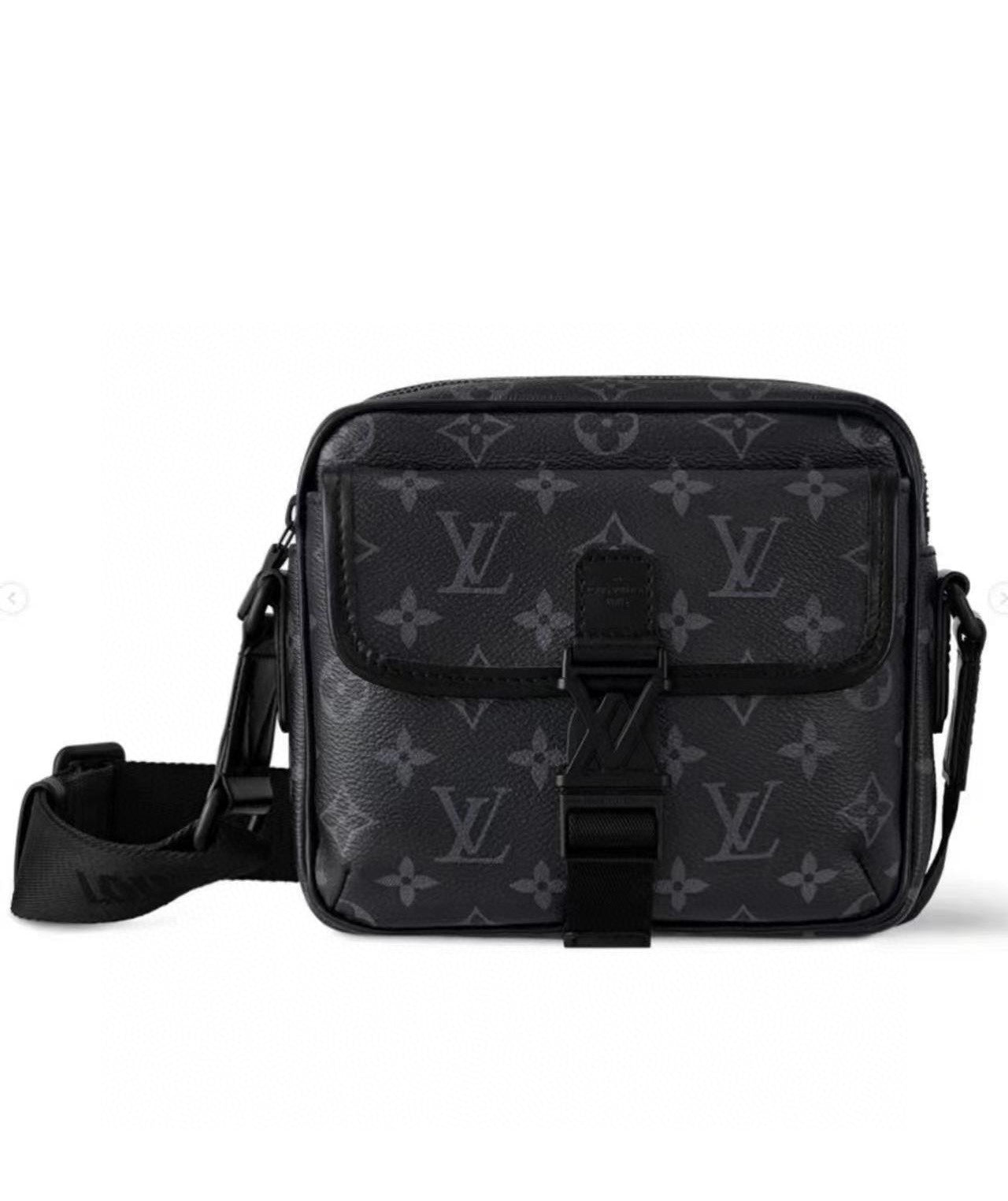 Louis Vuitton Black Monogram Canvas Messenger Bag with Front Buckle Pocket