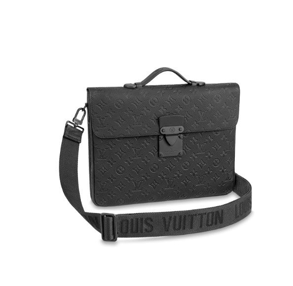 Louis Vuitton Matte Black Embossed Leather Briefcase and Messenger Bag