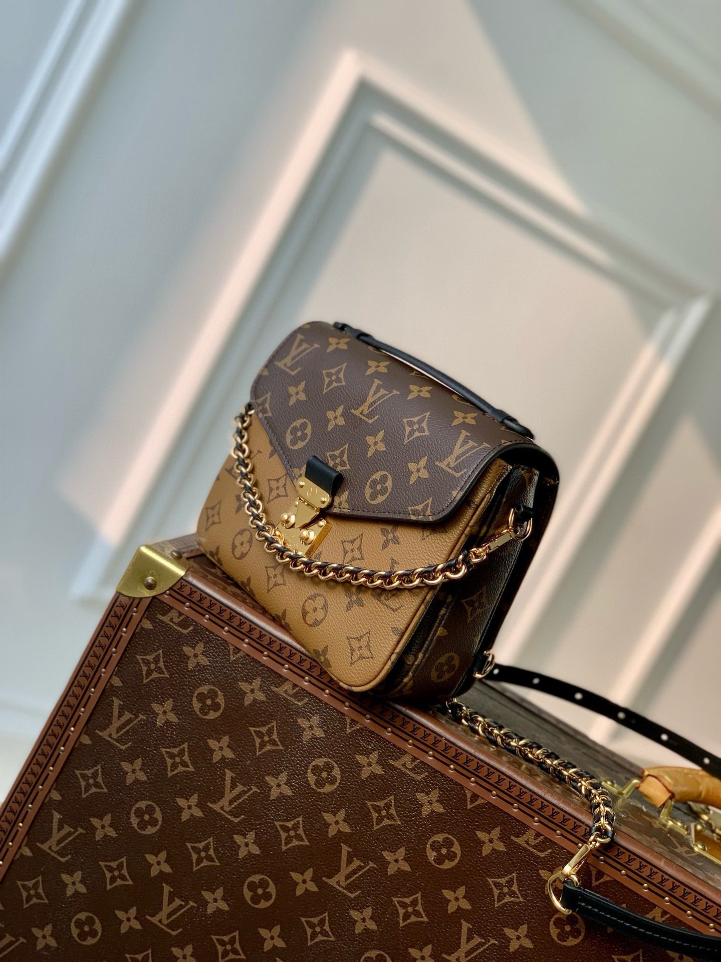 Louis Vuitton Vintage Monogram Print Two-Tone Mini Crossbody Bag with Chain