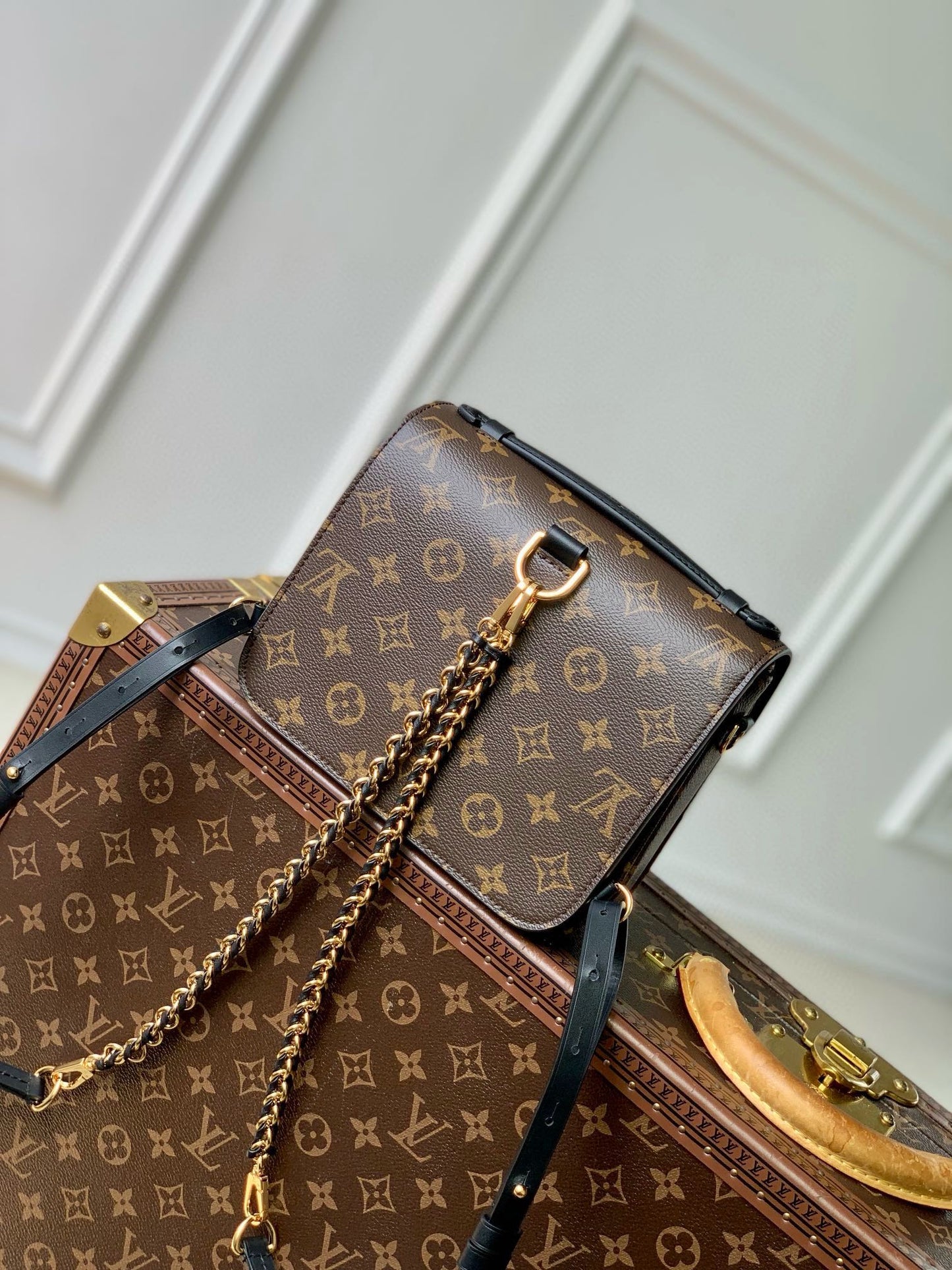 Louis Vuitton Vintage Monogram Print Two-Tone Mini Crossbody Bag with Chain